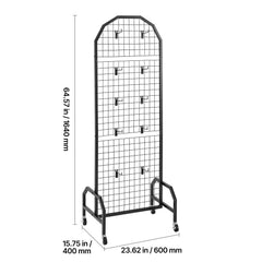 2 Packs Grid Wall Panels, 600 x 1640mm Wire Grid Panels Display Rack, Movable Art Display Shelf with Wheels and 20 Hooks, Black Carbon Steel Gridwall for Craft Show, Decor, Storage, Notice Board