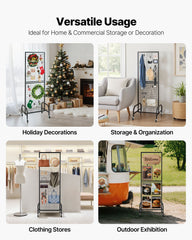 VEVOR Grid Wall Panel, 600 x 1640 mm Wire Grid Panels Display Rack, Movable Art Display Shelf with Wheels and 10 Hooks, Black Carbon Steel Gridwall for Craft Show, Decoration, Storage, Notice Board