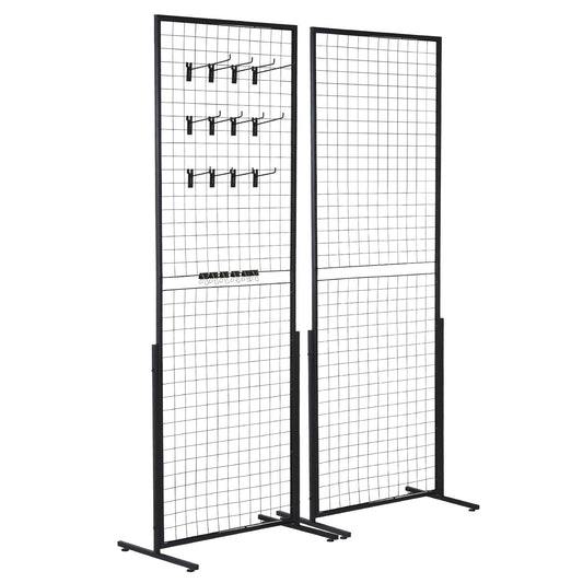 2' x 5.6' Grid Wall Panels Tower, 2 Packs Wire Gridwall Display Racks with T-Base Floorstanding, Double Side Gridwall Panels for Art Craft Shows, Retail Display with Extra Clips and Hooks