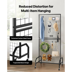 2 Packs Grid Wall Panels, 898 x 1798 mm Wire Grid Panels Display Rack, Movable Art Display Shelf with Wheels & 10 Hooks, Black Carbon Steel Gridwall for Craft Show, Decor, Storage, Notice Board