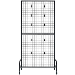 2 Packs Grid Wall Panels, 898 x 1798 mm Wire Grid Panels Display Rack, Movable Art Display Shelf with Wheels & 10 Hooks, Black Carbon Steel Gridwall for Craft Show, Decor, Storage, Notice Board