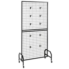 2 Packs Grid Wall Panels, 898 x 1798 mm Wire Grid Panels Display Rack, Movable Art Display Shelf with Wheels & 10 Hooks, Black Carbon Steel Gridwall for Craft Show, Decor, Storage, Notice Board