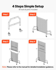 2 Packs Grid Wall Panels, 898 x 1798 mm Wire Grid Panels Display Rack, Movable Art Display Shelf with Wheels & 10 Hooks, Black Carbon Steel Gridwall for Craft Show, Decor, Storage, Notice Board