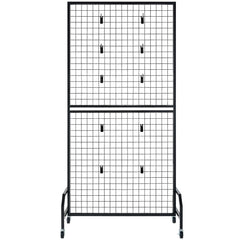 2 Packs Grid Wall Panels, 898 x 1798 mm Wire Grid Panels Display Rack, Movable Art Display Shelf with Wheels & 10 Hooks, Black Carbon Steel Gridwall for Craft Show, Decor, Storage, Notice Board