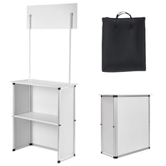 Portable Tradeshow Podium Table, 785 x 380 x 1815 mm, Display Exhibition Counter Stand Booth Fair with Wall, Foldable Promotion Retail Bar Table Pop Up Podium with Storage Rack/Carrying Bag