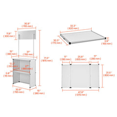 Portable Tradeshow Podium Table, 785 x 380 x 1815 mm, Display Exhibition Counter Stand Booth Fair with Wall, Foldable Promotion Retail Bar Table Pop Up Podium with Storage Rack/Carrying Bag