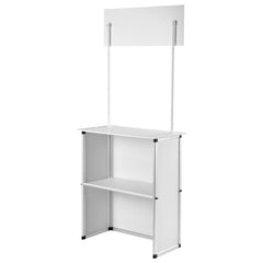 Portable Tradeshow Podium Table, 785 x 380 x 1815 mm, Display Exhibition Counter Stand Booth Fair with Wall, Foldable Promotion Retail Bar Table Pop Up Podium with Storage Rack/Carrying Bag