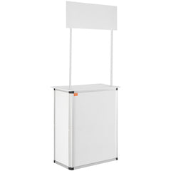 Portable Tradeshow Podium Table, 785 x 380 x 1815 mm, Display Exhibition Counter Stand Booth Fair with Wall, Foldable Promotion Retail Bar Table Pop Up Podium with Storage Rack/Carrying Bag