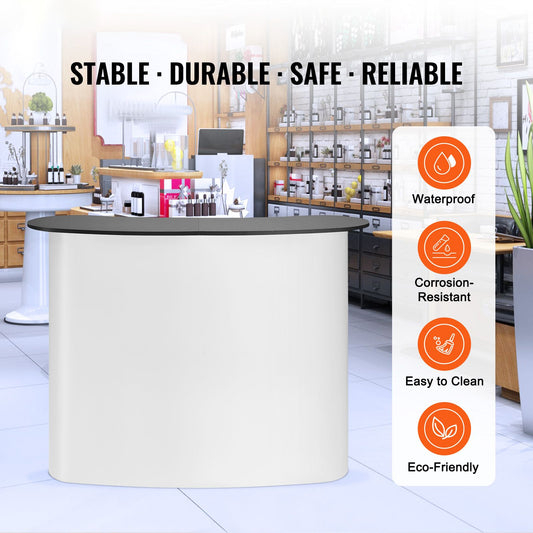 Portable Tradeshow Podium Table, 1300 x 465 x 950 mm, Display Exhibition Counter Stand Booth Fair with Wall, Foldable Promotion Retail Bar Table Pop Up Podium with Storage Rack, Carrying Bag