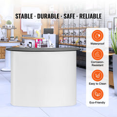 Portable Tradeshow Podium Table, 1300 x 465 x 950 mm, Display Exhibition Counter Stand Booth Fair with Wall, Foldable Promotion Retail Bar Table Pop Up Podium with Storage Rack, Carrying Bag