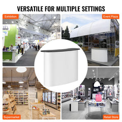 Portable Tradeshow Podium Table, 1300 x 465 x 950 mm, Display Exhibition Counter Stand Booth Fair with Wall, Foldable Promotion Retail Bar Table Pop Up Podium with Storage Rack, Carrying Bag