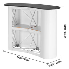 Portable Tradeshow Podium Table, 1300 x 465 x 950 mm, Display Exhibition Counter Stand Booth Fair with Wall, Foldable Promotion Retail Bar Table Pop Up Podium with Storage Rack, Carrying Bag