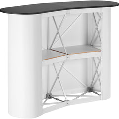 Portable Tradeshow Podium Table, 1300 x 465 x 950 mm, Display Exhibition Counter Stand Booth Fair with Wall, Foldable Promotion Retail Bar Table Pop Up Podium with Storage Rack, Carrying Bag