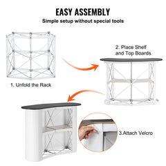 Portable Tradeshow Podium Table, 1300 x 465 x 950 mm, Display Exhibition Counter Stand Booth Fair with Wall, Foldable Promotion Retail Bar Table Pop Up Podium with Storage Rack, Carrying Bag