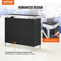 Folding Portable Bar Table, Tradeshow Podium Table for Indoor, Outdoor, Party, Picnic, Exhibition, Includes Carrying Case, Storage Shelf and Black Skirt, 38.39" x 15.16" x 34.25“
