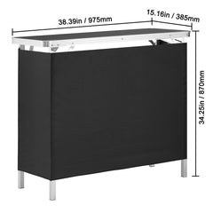 Folding Portable Bar Table, Tradeshow Podium Table for Indoor, Outdoor, Party, Picnic, Exhibition, Includes Carrying Case, Storage Shelf and Black Skirt, 38.39" x 15.16" x 34.25“