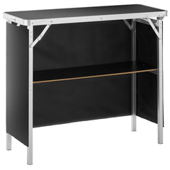 Folding Portable Bar Table, Tradeshow Podium Table for Indoor, Outdoor, Party, Picnic, Exhibition, Includes Carrying Case, Storage Shelf and Black Skirt, 38.39" x 15.16" x 34.25“
