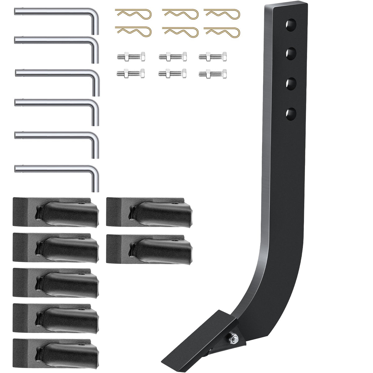 Box Blade Shank, 46.6 cm Scarifier Shank, 4 Holes Box Scraper Shank, Ripper Shank with Removable Tapered Teeth and Pins, Adjustable Shanks Assembly for Replacement, Digging, Plowing, 6PCS