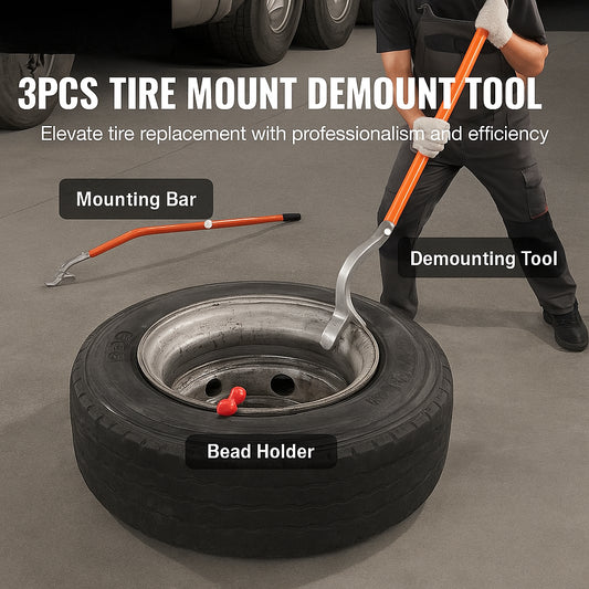 Tire Mount Demount Tool, 571-622 mm Manual Steel Tire Changer Mount Demount Removal Tool, with Extra Bead Holder, Tubeless Truck Bead Breaker, 3 PCS Tire Changing Tools, Orange