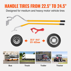 Tire Mount Demount Tool, 571- 622 mm Manual Steel Tire Changer Mount Demount Removal Tool, with Extra Bead Holder, Tubeless Truck Bead Breaker, 3 PCS Tire Changing Tools, Orange