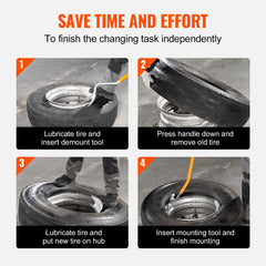 Tire Mount Demount Tool, 571- 622 mm Manual Steel Tire Changer Mount Demount Removal Tool, with Extra Bead Holder, Tubeless Truck Bead Breaker, 3 PCS Tire Changing Tools, Orange