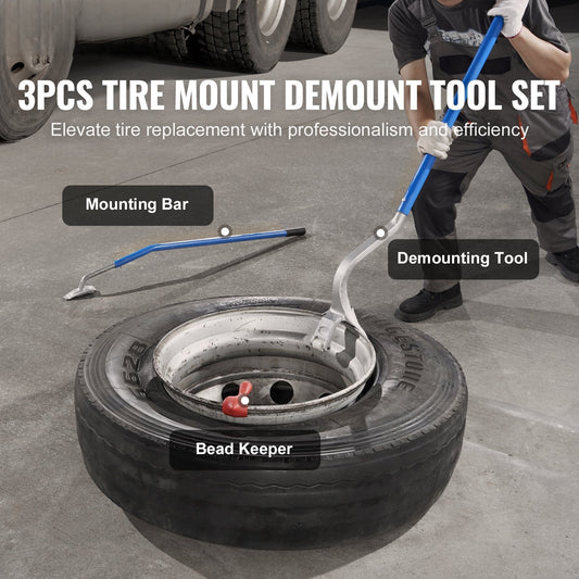 Tire Mount Demount Tool, 571-622 mm Manual Steel Tire Changer Mount Demount Removal Tool, with Extra Bead Keeper, Tubeless Truck Bead Breaker, 3 PCS Tire Changing Tools, Orange