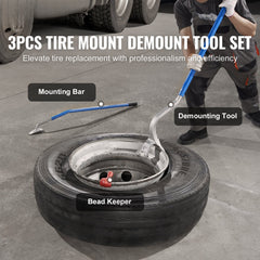 Tire Mount Demount Tool, 571-622 mm Manual Steel Tire Changer Mount Demount Removal Tool, with Extra Bead Keeper, Tubeless Truck Bead Breaker, 3 PCS Tire Changing Tools, Orange
