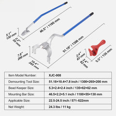 Tire Mount Demount Tool, 571-622 mm Manual Steel Tire Changer Mount Demount Removal Tool, with Extra Bead Keeper, Tubeless Truck Bead Breaker, 3 PCS Tire Changing Tools, Orange