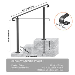 Handrails for Outdoor Steps, Wrought Iron Handrail for 1-3 Steps, Adjustable Stair Railing, Black Front Porch Hand Rail for Concrete and Wooden Stairs