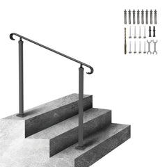 Handrails for Outdoor Steps, Wrought Iron Handrail for 1-3 Steps, Adjustable Stair Railing, Black Front Porch Hand Rail for Concrete and Wooden Stairs