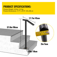 Single Post 1-2, Black Steel Railing 441LBS Capacity Baking Varnish Iron Stairs Stylish Handrails for Outdoor Steps with Expansion Bolts & Drill Bit