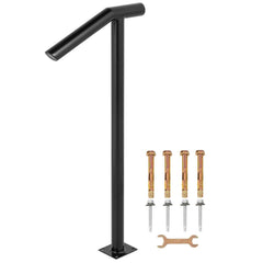 Single Post 1-2, Black Steel Railing 441LBS Capacity Baking Varnish Iron Stairs Stylish Handrails for Outdoor Steps with Expansion Bolts & Drill Bit