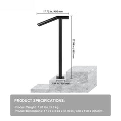 Single Post 1-2, Black Steel Railing 441LBS Capacity Baking Varnish Iron Stairs Stylish Handrails for Outdoor Steps with Expansion Bolts & Drill Bit