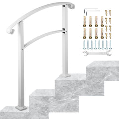 3-Step Handrails for Outdoor Steps Fits 1 or 3 Steps Matte White Stair Rail Wrought Iron Handrail with Installation Kit Hand Rails for Outdoor Step
