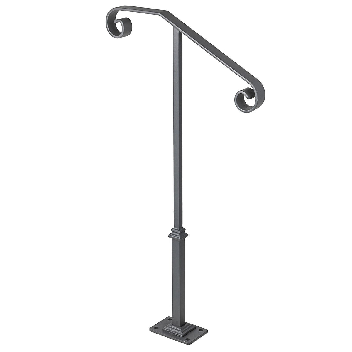 Handrails for Outdoor Steps, Fit 1 or 2 Steps Outdoor Stair Railing, Single Post Wrought Iron Handrail, Gray Transitional Porch Railings for Concrete Steps or Wooden Stairs with Base