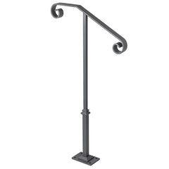 Handrails for Outdoor Steps, Fit 1 or 2 Steps Outdoor Stair Railing, Single Post Wrought Iron Handrail, Gray Transitional Porch Railings for Concrete Steps or Wooden Stairs with Base
