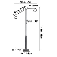 Handrails for Outdoor Steps, Fit 1 or 2 Steps Outdoor Stair Railing, Single Post Wrought Iron Handrail, Gray Transitional Porch Railings for Concrete Steps or Wooden Stairs with Base