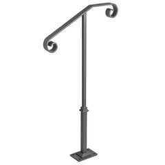 Handrails for Outdoor Steps, Fit 1 or 2 Steps Outdoor Stair Railing, Single Post Wrought Iron Handrail, Gray Transitional Porch Railings for Concrete Steps or Wooden Stairs with Base