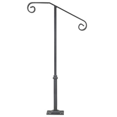Handrails for Outdoor Steps, Fit 1 or 2 Steps Outdoor Stair Railing, Single Post Wrought Iron Handrail, Gray Transitional Porch Railings for Concrete Steps or Wooden Stairs with Base