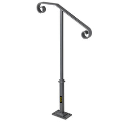 Handrails for Outdoor Steps, Fit 1 or 2 Steps Outdoor Stair Railing, Single Post Wrought Iron Handrail, Gray Transitional Porch Railings for Concrete Steps or Wooden Stairs with Base