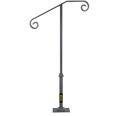 Handrails for Outdoor Steps, Fit 1 or 2 Steps Outdoor Stair Railing, Single Post Wrought Iron Handrail, Gray Transitional Porch Railings for Concrete Steps or Wooden Stairs with Base