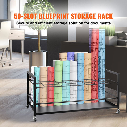Blueprint Storage Rack 50 Slots Mobile Roll File Holder for Architectural
