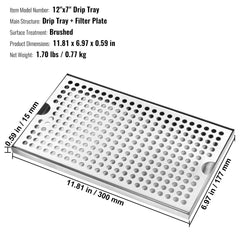 Beer Drip Tray, 304 Stainless Steel Kegerator Drip Trays with 4 Non-Slip Rubber Pads and Detachable Cover, Heat / Cold Resistant Beer Tower Drip Pan for Bar Restaurant Coffee Shop Home