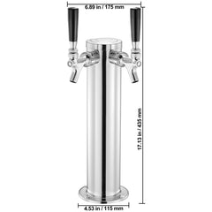 Kegerator Tower Kit, Dual Taps Beer Conversion Kit, Stainless Steel Keg Beer Tower Dispenser with Dual Gauge W21.8 Regulator & A-System Keg Coupler, Beer Drip Tray for Party Home