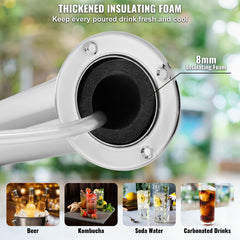Triple Taps Draft Beer Tower Dispenser, Stainless Steel Keg Beer Tower, Kegerator Tower Kit with Pre-Assembled Tubing and Self-Closing Faucet Shanks for Party, Bar, Pub, Restaurant