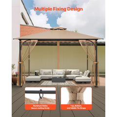 Gazebo Netting Replacement, Fit Most 10 x 12 x 7.3 FT Gazebo, Outdoor Garden Gazebo Net, 4-Panel Sidewall Mesh Gazebo Curtain, Patio Midge Netting with Double Zipper, Canopy Screen (Netting Only)