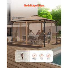 Gazebo Netting Replacement, Fit Most 10 x 12 x 7.3 FT Gazebo, Outdoor Garden Gazebo Net, 4-Panel Sidewall Mesh Gazebo Curtain, Patio Midge Netting with Double Zipper, Canopy Screen (Netting Only)