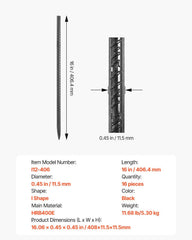 Rebar Stakes, 406.4 mm, Heavy-Duty 11.5 mm Diameter, Straight Galvanized Steel Ground Anchors with Chisel Point End & Rust-Resistant Coating, for Gardening Support, Fence, Camping Tents (16-Pack)