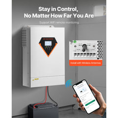 Hybrid Solar Inverter, 6000W, All in One Pure Sine Wave Power Inverter Charger, 220V AC, with Built-in 120A MPPT Solar Charger Controller, for Off-Grid System Lead Acid Lithium Battery