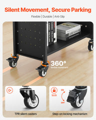 Rolling Library Book Cart, 150 kg Capacity, 77 x 38 x 122 cm Library Cart, Single Sided L-Shaped Shelves with 76.2 mm Lockable Wheels, Book Truck for Home Shelves Office and School, Black